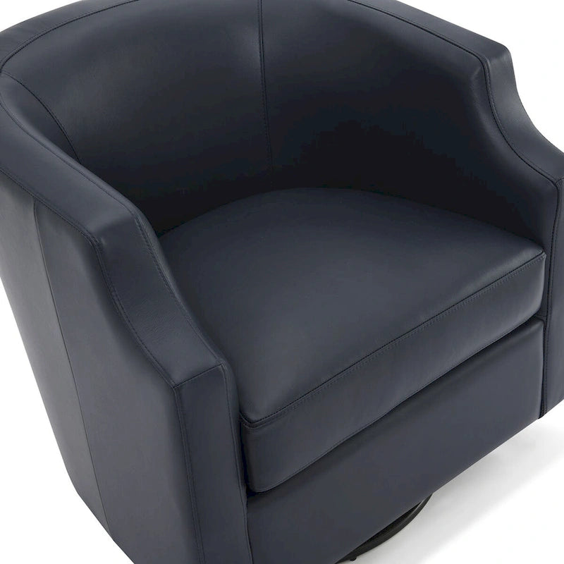 Fauteuil club pivotant et inclinable en cuir pleine fleur bleu nuit / caramel pour 1 personne