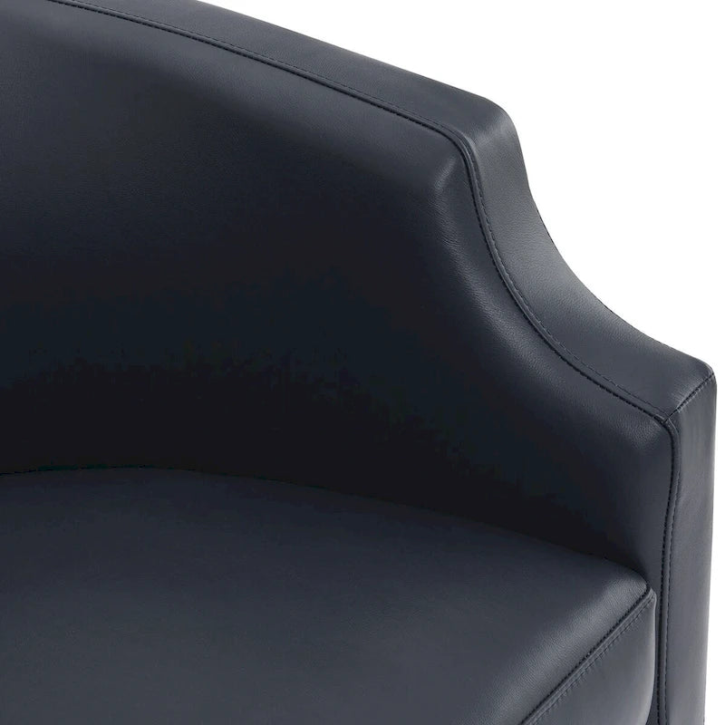 Fauteuil club pivotant et inclinable en cuir pleine fleur bleu nuit / caramel pour 1 personne