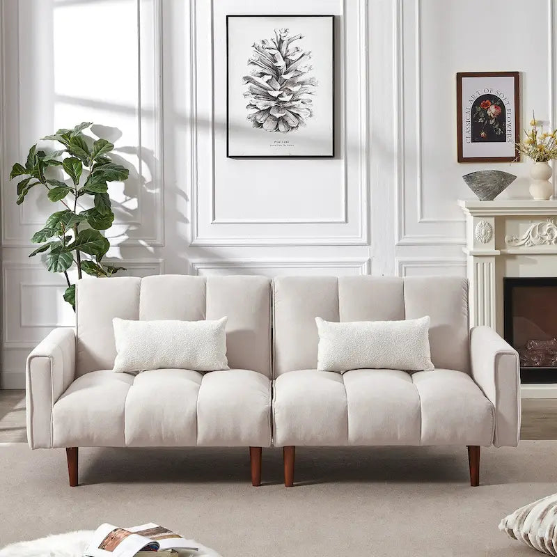 Canapé futon convertible 2 places 3 positions ivoire/gris/bleu