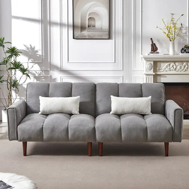 Canapé futon convertible 2 places 3 positions ivoire/gris/bleu