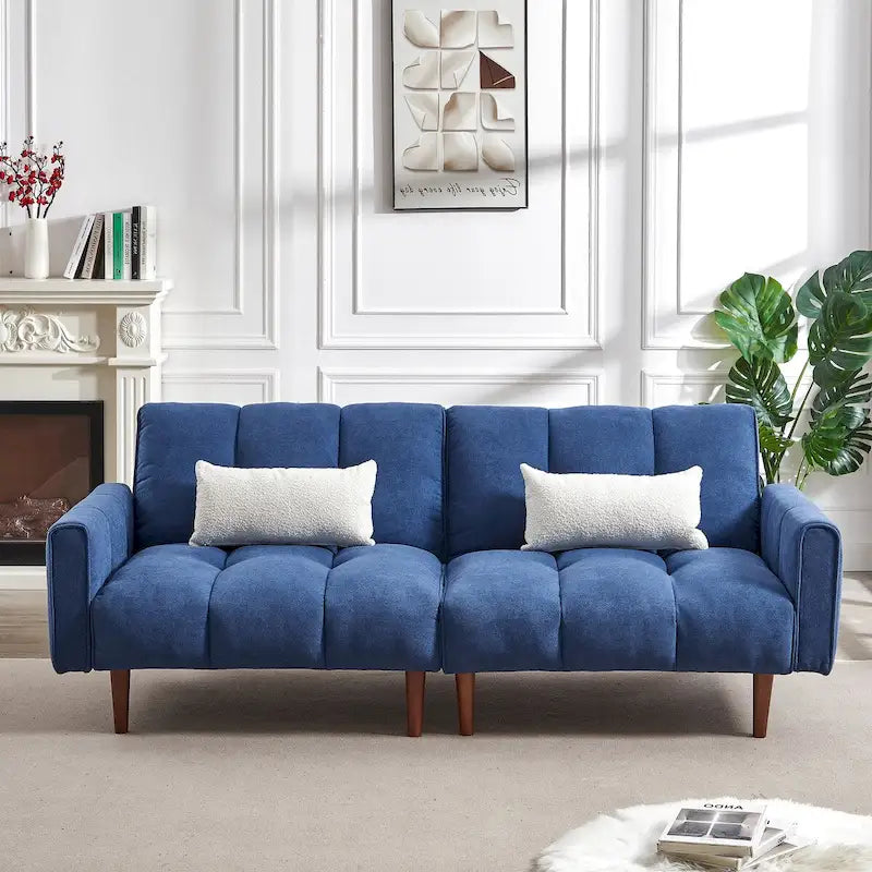 Canapé futon convertible 2 places 3 positions ivoire/gris/bleu