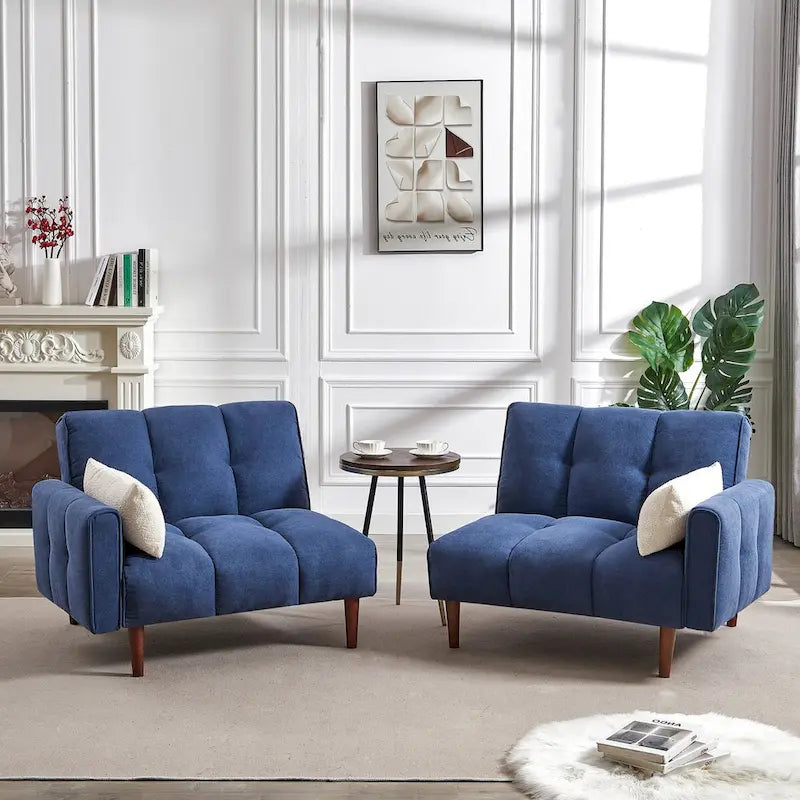 Canapé futon convertible 2 places 3 positions ivoire/gris/bleu