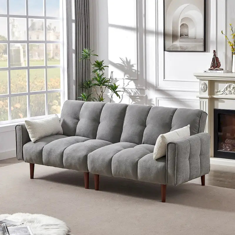 Canapé futon convertible 2 places 3 positions ivoire/gris/bleu