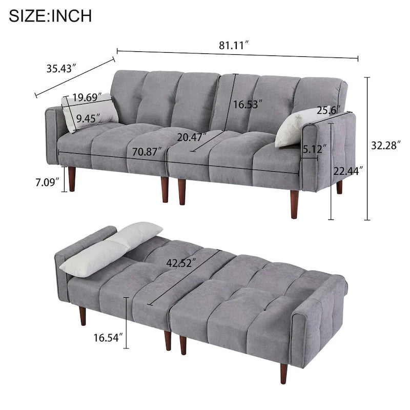 Canapé futon convertible 2 places 3 positions ivoire/gris/bleu