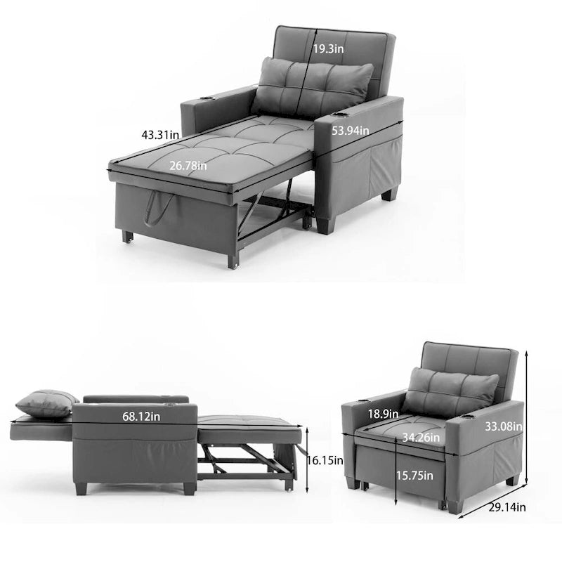 Fauteuil-lit convertible 3-en-1 Vert / Blanc / Gris foncé / Orange, 2 personnes