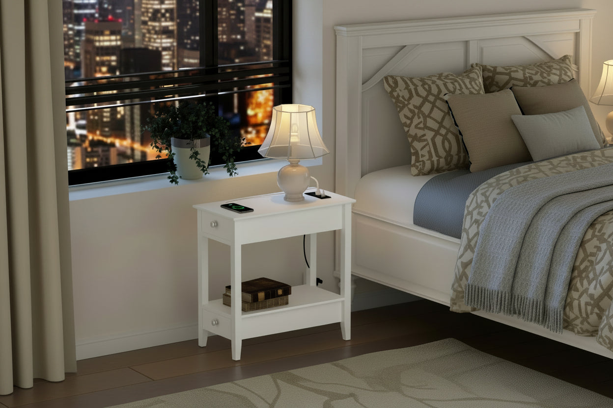 Side Table with Charging Station - 23.62D x 11.81W x 23.62H