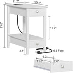 Table de chevet blanche à 2 tiroirs avec port USB et prise de courant, plateau en bois
