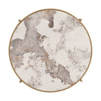 Table Basse Ronde Grise / Dorée, Plateau en Pierre Frittée et Piètement en Métal, 1 Personne