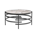 Table Basse Ronde Grise / Dorée, Plateau en Pierre Frittée et Piètement en Métal, 1 Personne