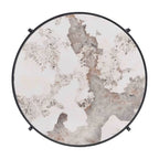 Table Basse Ronde Grise / Dorée, Plateau en Pierre Frittée et Piètement en Métal, 1 Personne