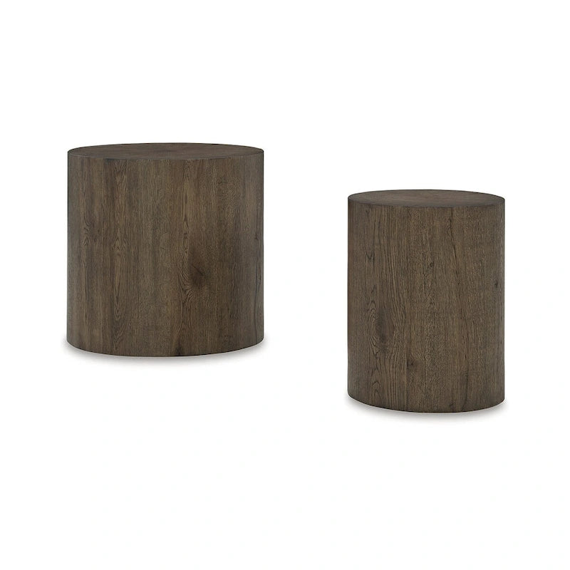 Table d'appoint ronde en placage marron, lot de 2 – 50,8 cm L x 50,8 cm P x 51,13 cm H