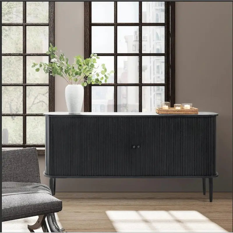 Enfilade à portes coulissantes 160 cm, Noyer/Noir, pour 1