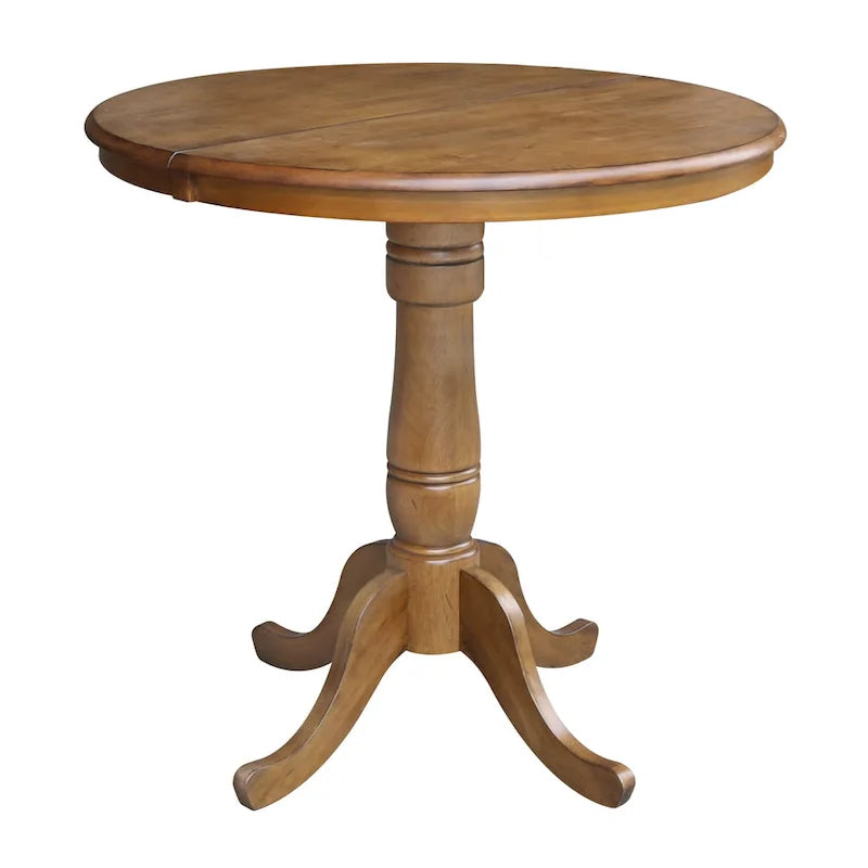 Table à manger ronde sur pied en pacanier avec rallonge de 30,5 cm, pour 4 à 6 personnes