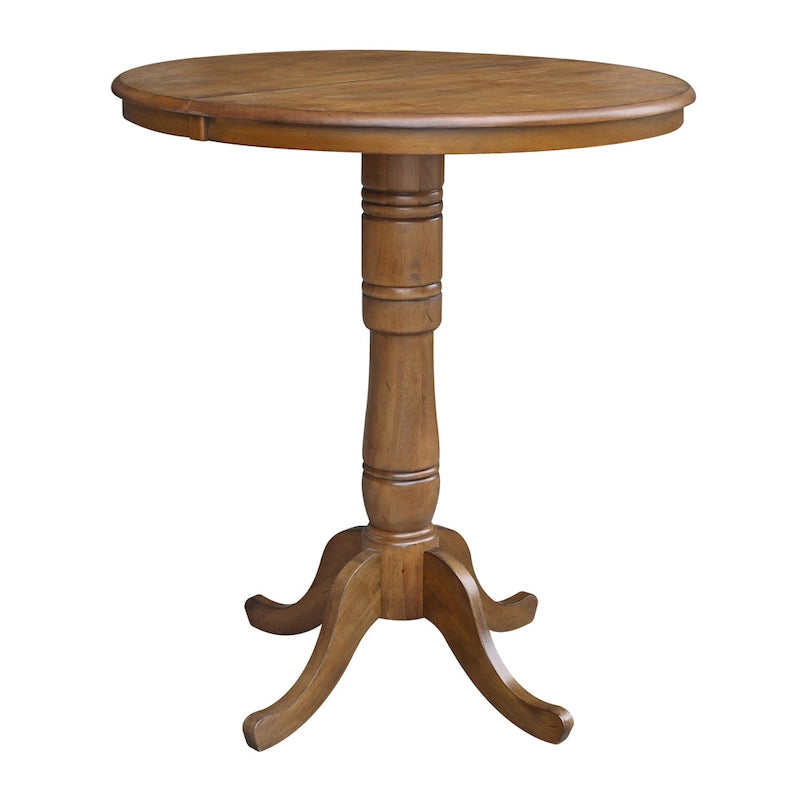 Table à manger ronde sur pied en pacanier avec rallonge de 30,5 cm, pour 4 à 6 personnes