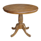 Table à manger ronde sur pied en pacanier avec rallonge de 30,5 cm, pour 4 à 6 personnes
