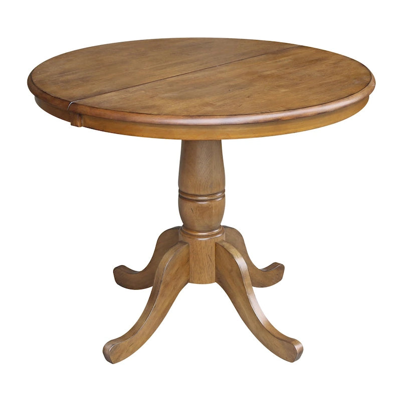 Table à manger ronde sur pied en pacanier avec rallonge de 30,5 cm, pour 4 à 6 personnes