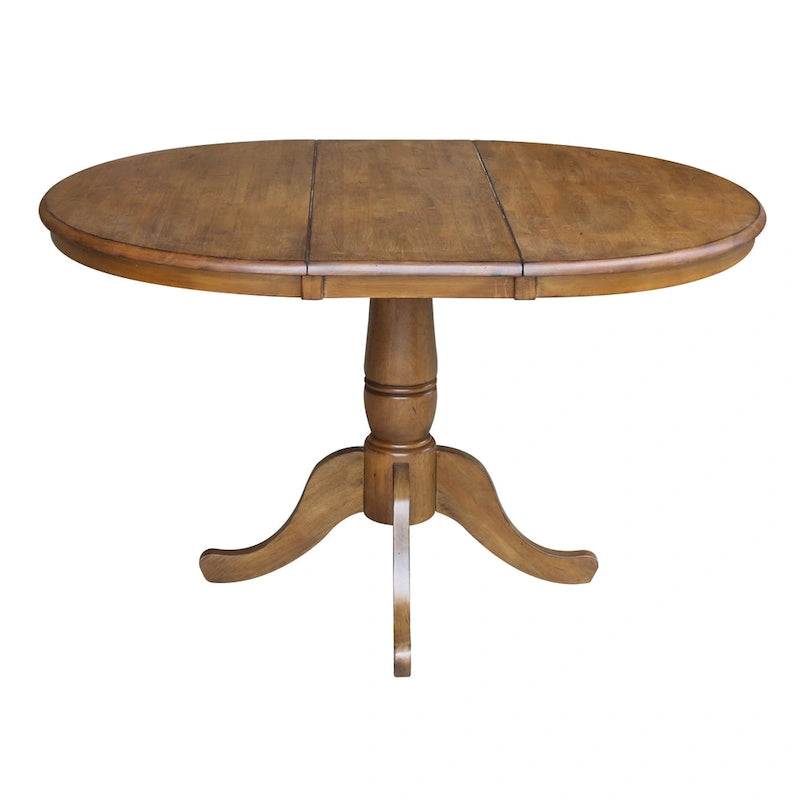 Table à manger ronde sur pied en pacanier avec rallonge de 30,5 cm, pour 4 à 6 personnes