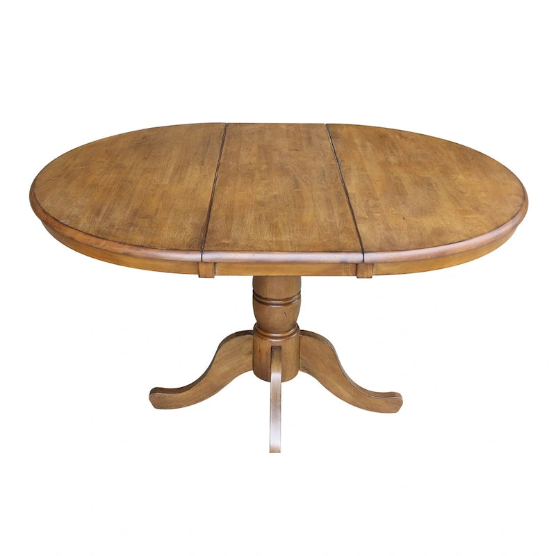 Table à manger ronde sur pied en pacanier avec rallonge de 30,5 cm, pour 4 à 6 personnes