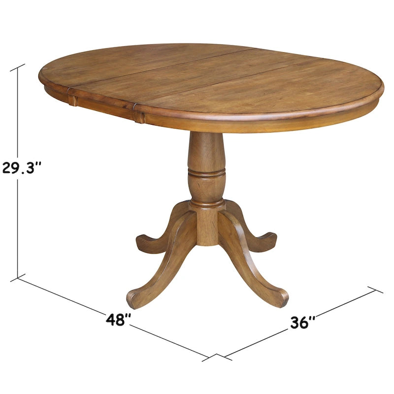 Table à manger ronde sur pied en pacanier avec rallonge de 30,5 cm, pour 4 à 6 personnes