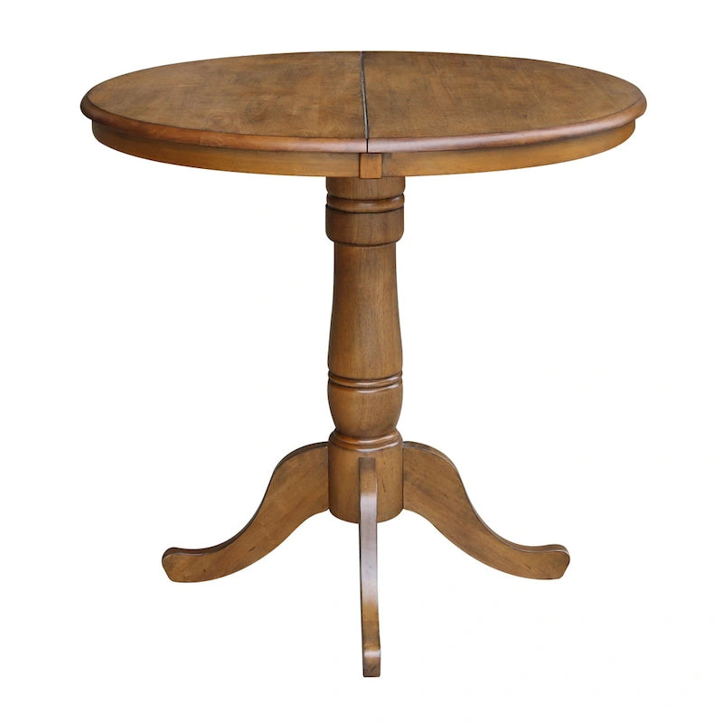 Table à manger ronde sur pied en pacanier avec rallonge de 30,5 cm, pour 4 à 6 personnes