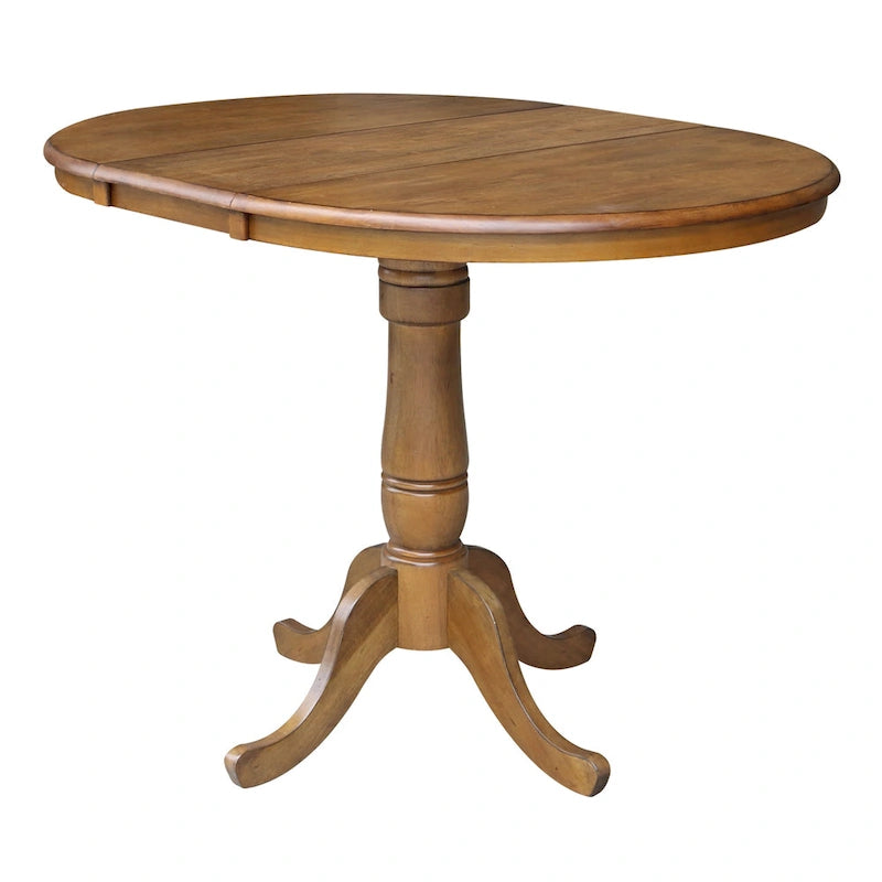 Table à manger ronde sur pied en pacanier avec rallonge de 30,5 cm, pour 4 à 6 personnes