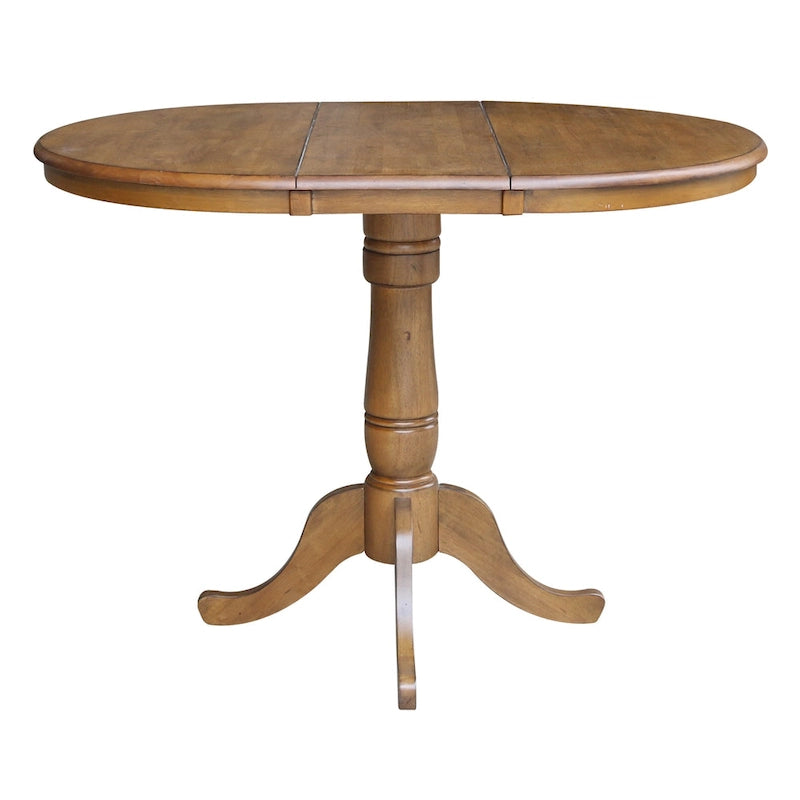 Table à manger ronde sur pied en pacanier avec rallonge de 30,5 cm, pour 4 à 6 personnes