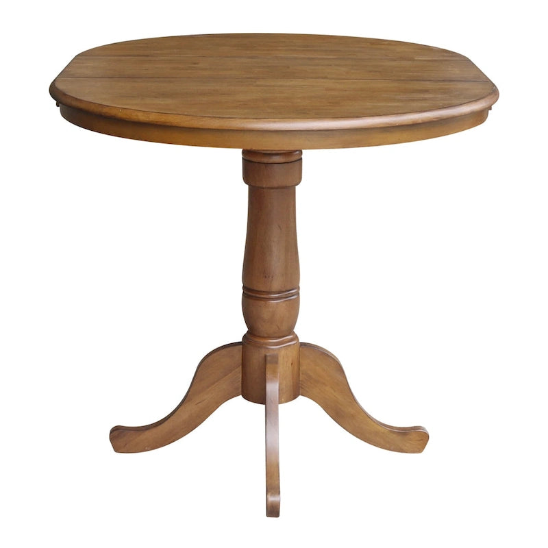 Table à manger ronde sur pied en pacanier avec rallonge de 30,5 cm, pour 4 à 6 personnes