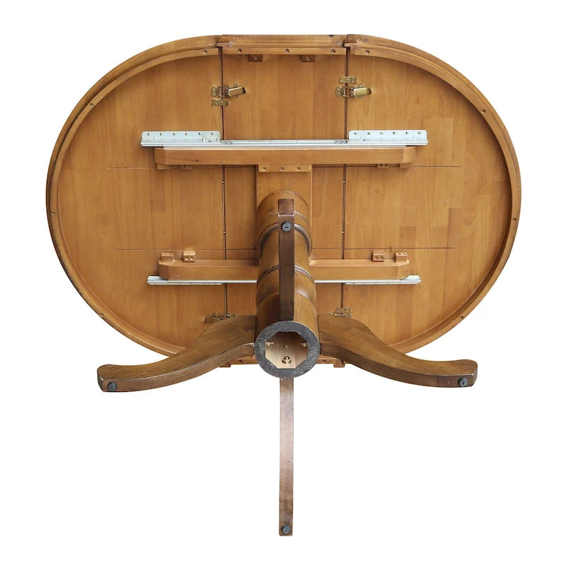 Table à manger ronde sur pied en pacanier avec rallonge de 30,5 cm, pour 4 à 6 personnes