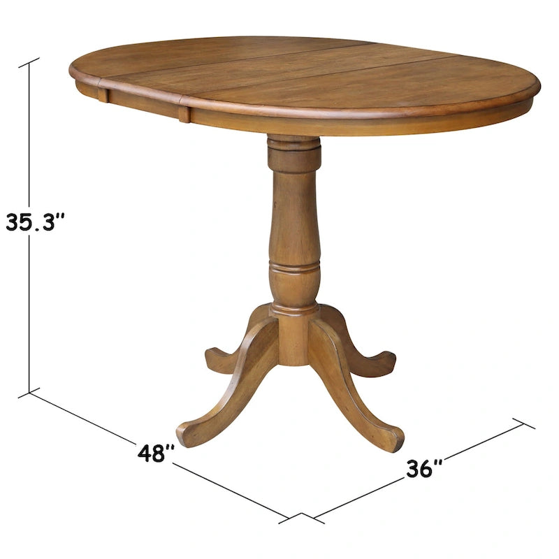 Table à manger ronde sur pied en pacanier avec rallonge de 30,5 cm, pour 4 à 6 personnes