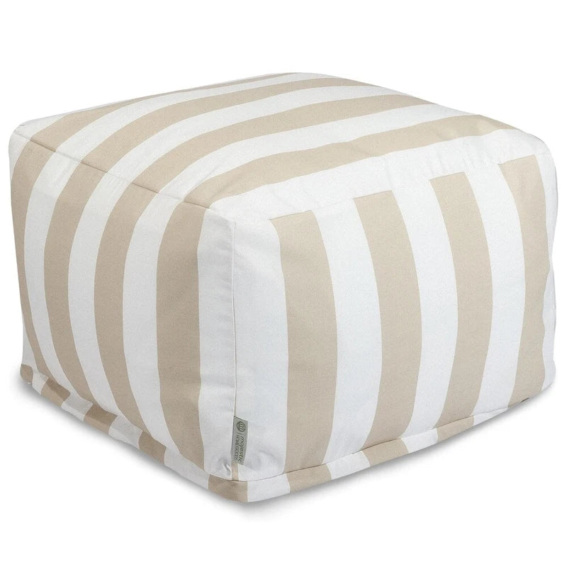 Pouf rond à rayures verticales sable/sauge/jaune/bleu marine/gris, intérieur/extérieur, simple