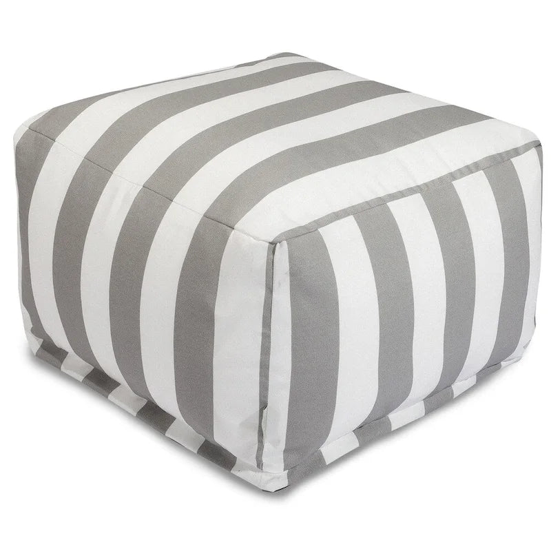 Pouf rond à rayures verticales sable/sauge/jaune/bleu marine/gris, intérieur/extérieur, simple