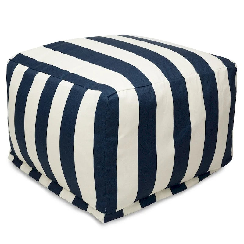 Pouf rond à rayures verticales sable/sauge/jaune/bleu marine/gris, intérieur/extérieur, simple
