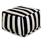 Pouf rond à rayures verticales sable/sauge/jaune/bleu marine/gris, intérieur/extérieur, simple
