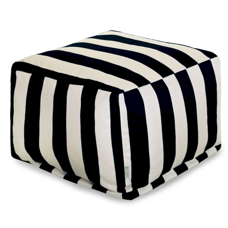 Pouf rond à rayures verticales sable/sauge/jaune/bleu marine/gris, intérieur/extérieur, simple