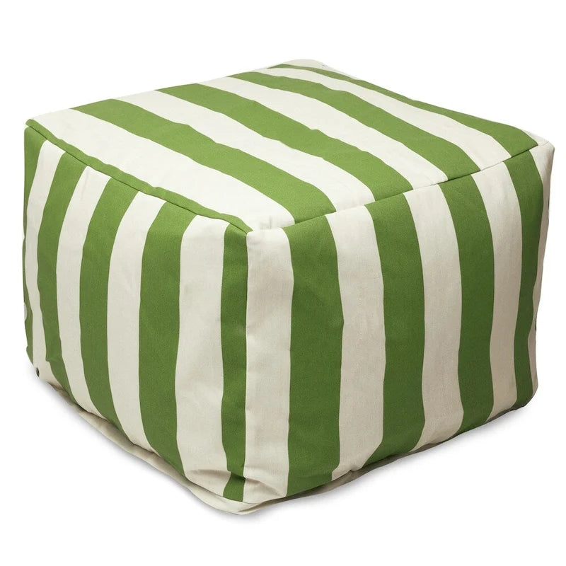 Pouf rond à rayures verticales sable/sauge/jaune/bleu marine/gris, intérieur/extérieur, simple