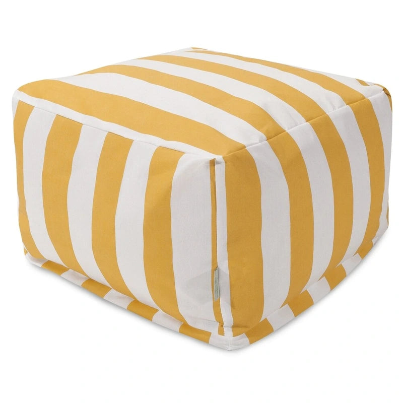 Pouf rond à rayures verticales sable/sauge/jaune/bleu marine/gris, intérieur/extérieur, simple