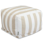 Pouf rond à rayures verticales sable/sauge/jaune/bleu marine/gris, intérieur/extérieur, simple