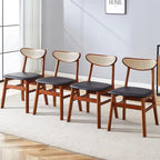 Chaise de salle à manger en bois d'hévéa rembourrée jaune/noyer, style classique, une place