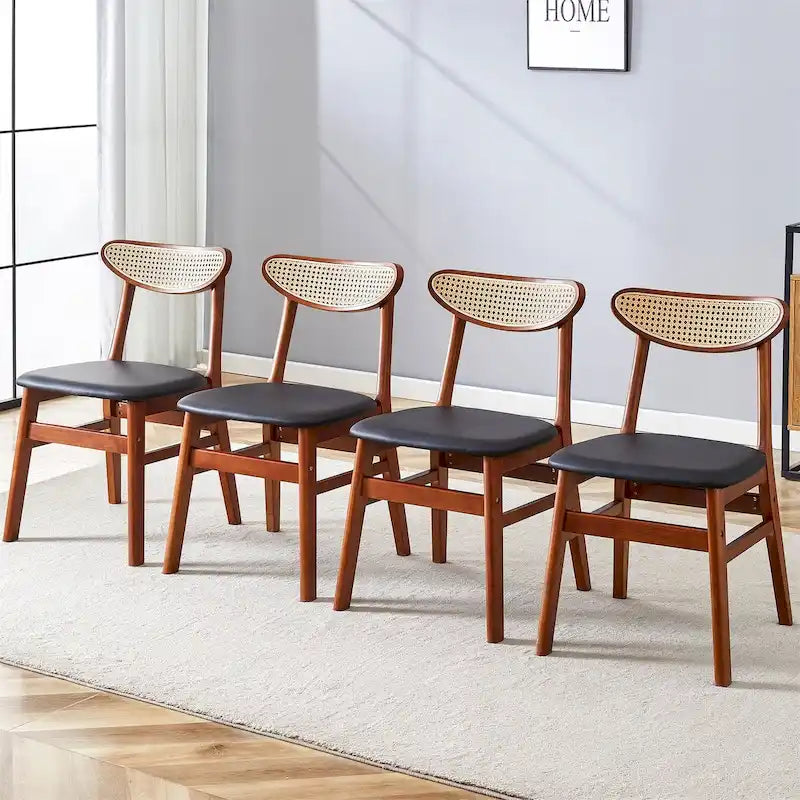 Chaise de salle à manger en bois d'hévéa rembourrée jaune/noyer, style classique, une place