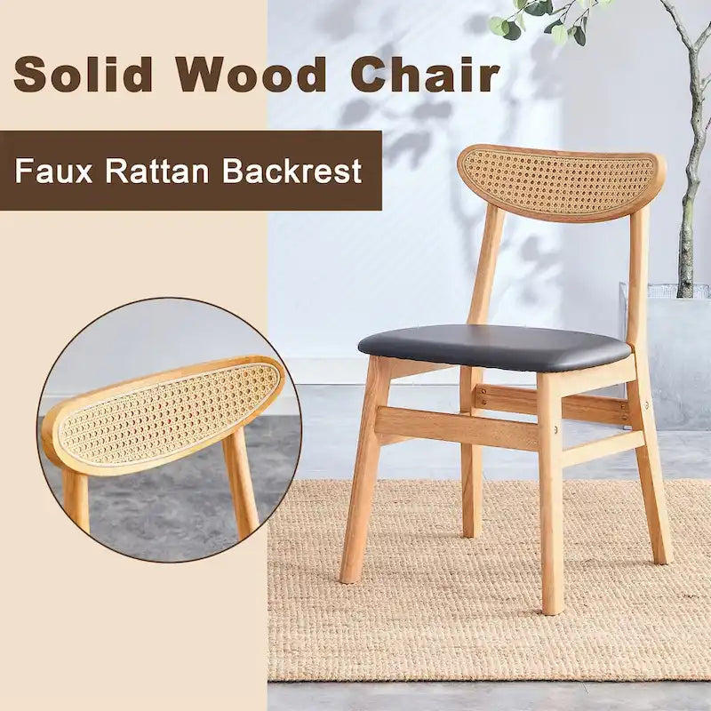 Chaise de salle à manger en bois d'hévéa rembourrée jaune/noyer, style classique, une place