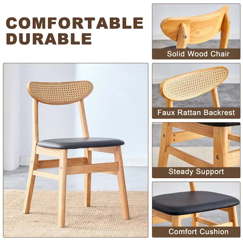 Chaise de salle à manger en bois d'hévéa rembourrée jaune/noyer, style classique, une place