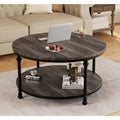 Table basse ronde à 2 niveaux en chêne/noyer clair avec pieds en métal
