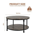 Table basse ronde à 2 niveaux en chêne/noyer clair avec pieds en métal