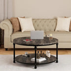 Table basse ronde à 2 niveaux en chêne/noyer clair avec pieds en métal