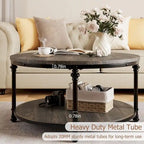 Table basse ronde à 2 niveaux en chêne/noyer clair avec pieds en métal