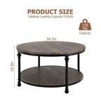 Table basse ronde à 2 niveaux en chêne/noyer clair avec pieds en métal