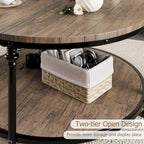 Table basse ronde à 2 niveaux en chêne/noyer clair avec pieds en métal