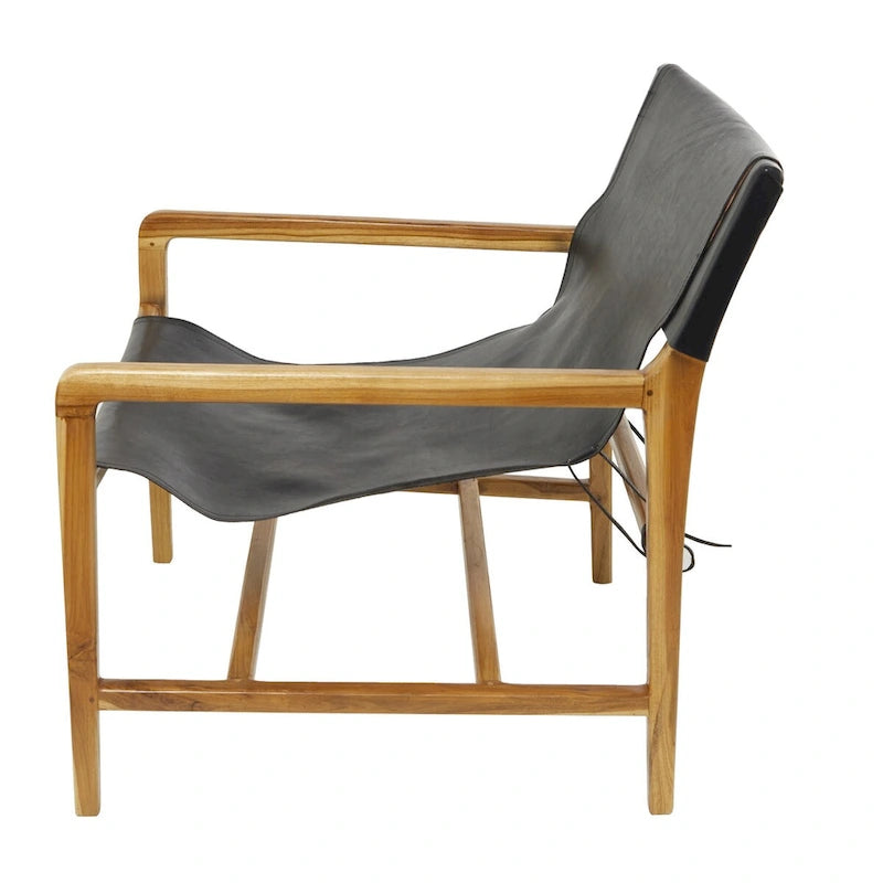Fauteuil d'appoint en cuir noir/marron avec accoudoirs, une place