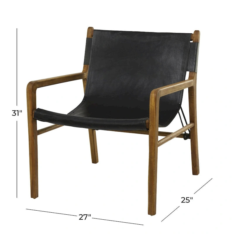 Fauteuil d'appoint en cuir noir/marron avec accoudoirs, une place